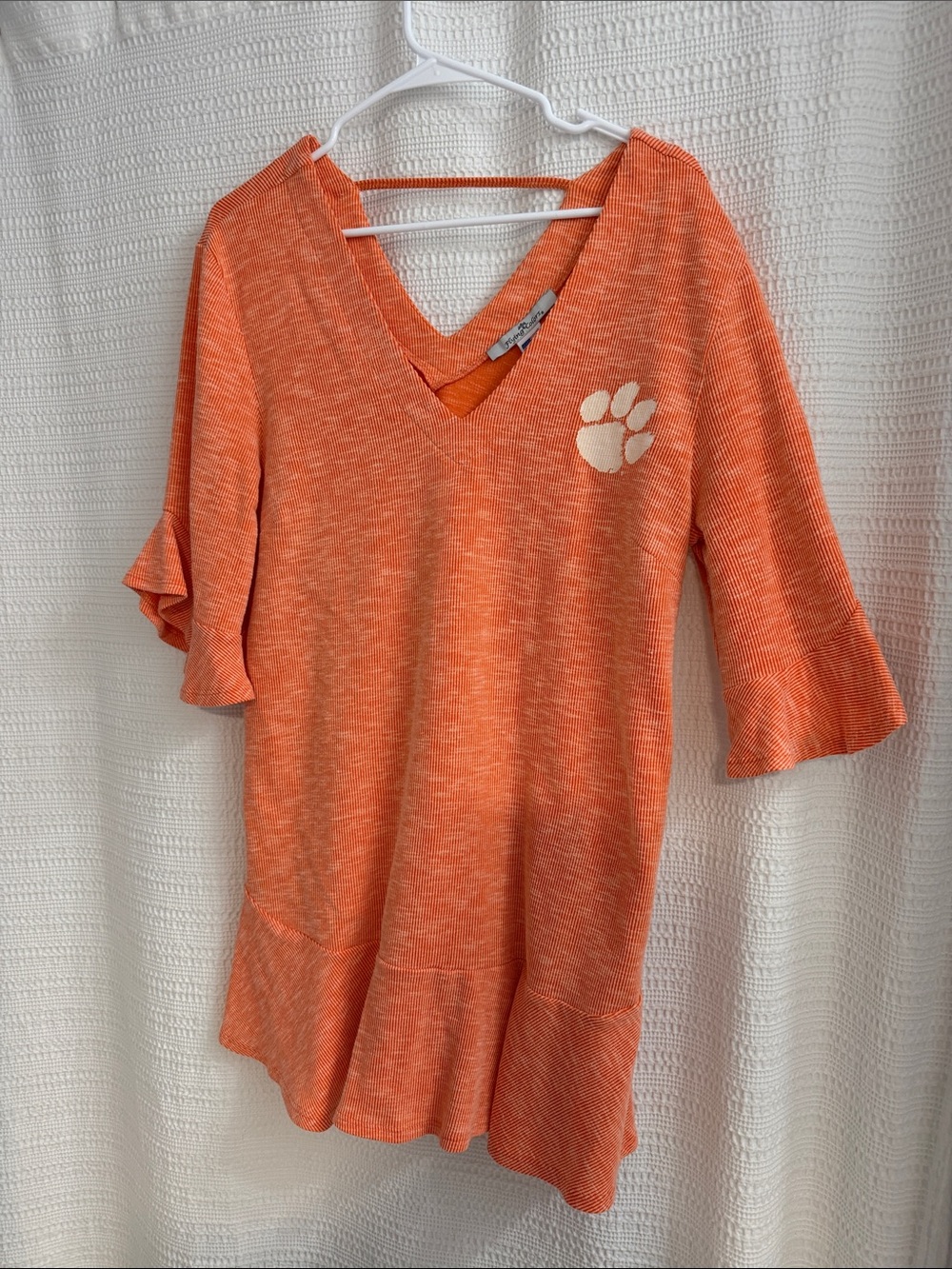 Clemson Paw Orange V-Neck Ruffle Sleeve Dress